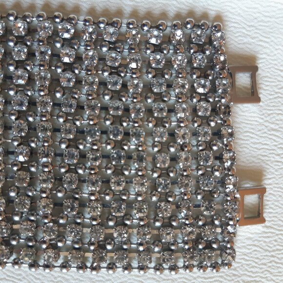 Rhinestone Vintage Cuff Bracelet Silver Tone - Picture 5 of 10